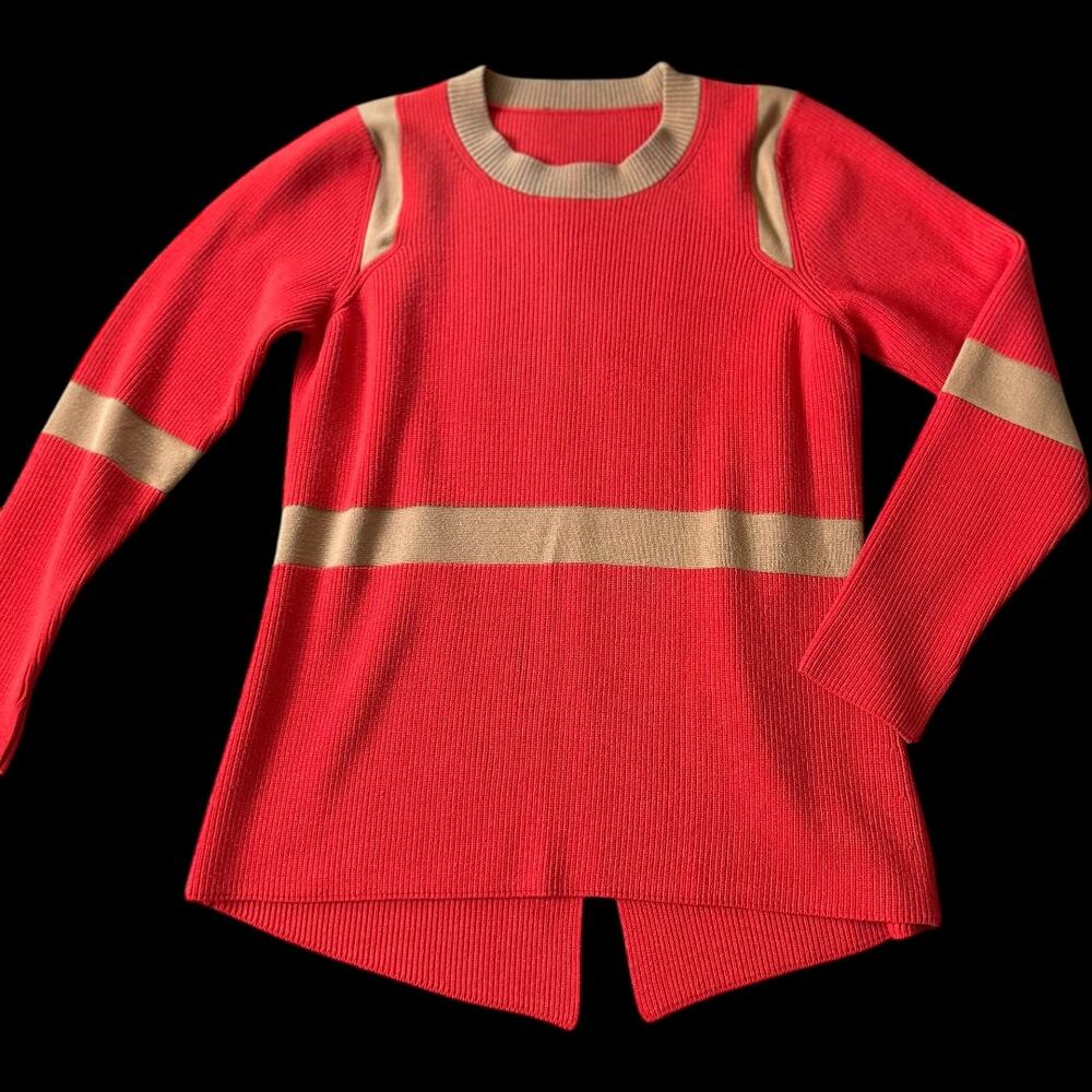 EUC Per Se By Carlisle Orange/Red & Tan Ribbed Sweater Size Large